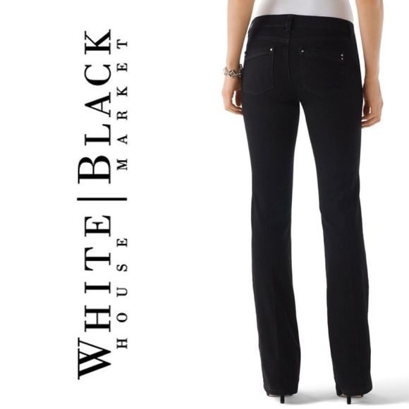 White House Black Market Denim - White House | Black Market Blanc Flared Black Jeans Embellished Rhinestones